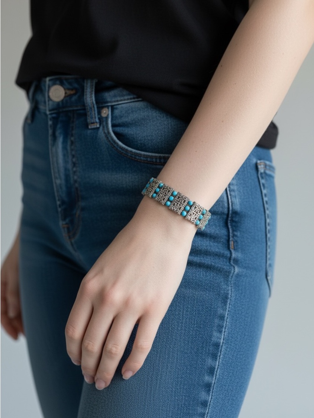 10/7 Turquoise Beaded Stretch Bracelet - Women Jewelry